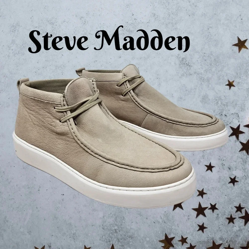 Steve Madden Men's Chukka Sneakers Sz 12 Taupe Leather Lace Up Casual Comfort